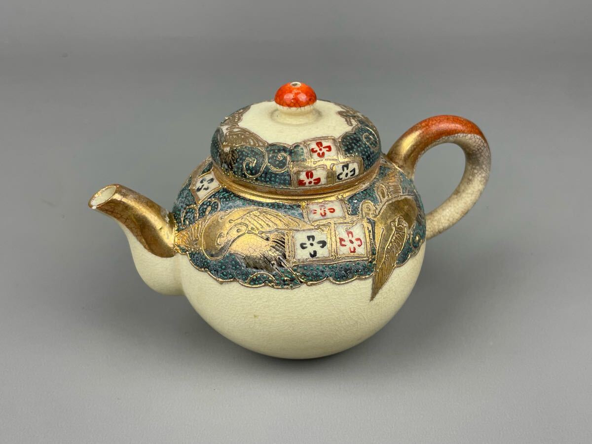 古清水焼 粉彩 金彩 後手急須 煎茶道具 煎茶器 陶器 京焼 時代物