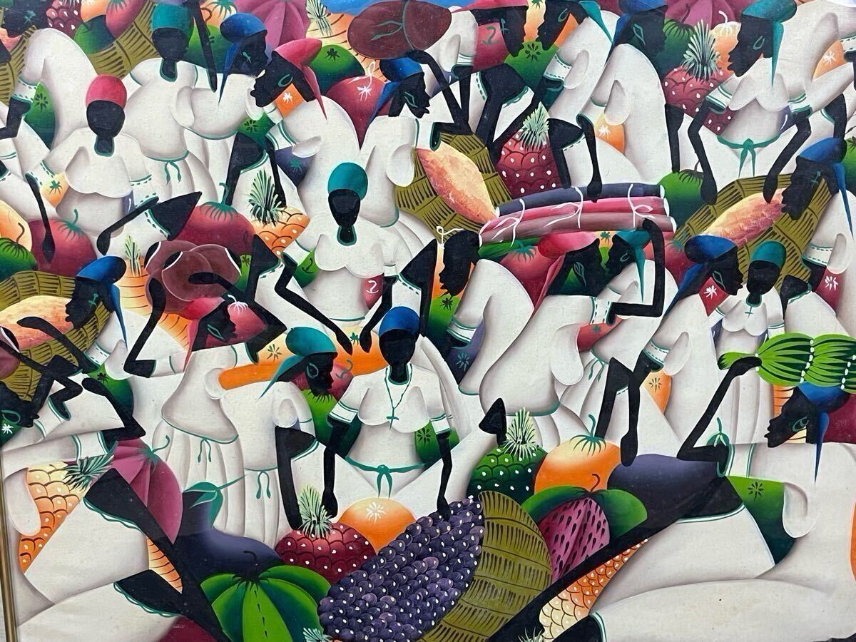 真作保証 特大 タヒチ絵画 油絵 肉筆 額装 美術品 海外 フラントス 真作保証 特大 タヒチ絵画 約106×86.5cm 油絵 肉筆 額装