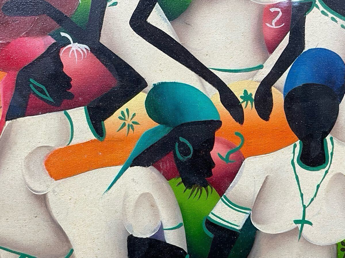 真作保証 特大 タヒチ絵画 油絵 肉筆 額装 美術品 海外 フラントス 真作保証 特大 タヒチ絵画 約106×86.5cm 油絵 肉筆 額装