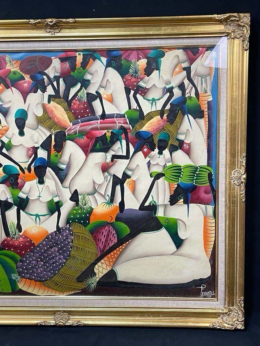 真作保証 特大 タヒチ絵画 油絵 肉筆 額装 美術品 海外 フラントス 真作保証 特大 タヒチ絵画 約106×86.5cm 油絵 肉筆 額装