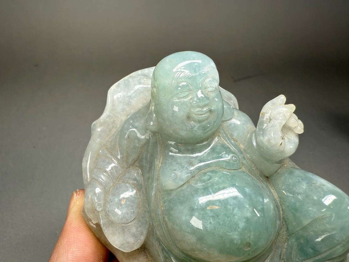 SG-BZ 翡翠弥勒菩薩彫刻 ヒスイ 置物 縁起物 玉石 仏像 天然石 台座付