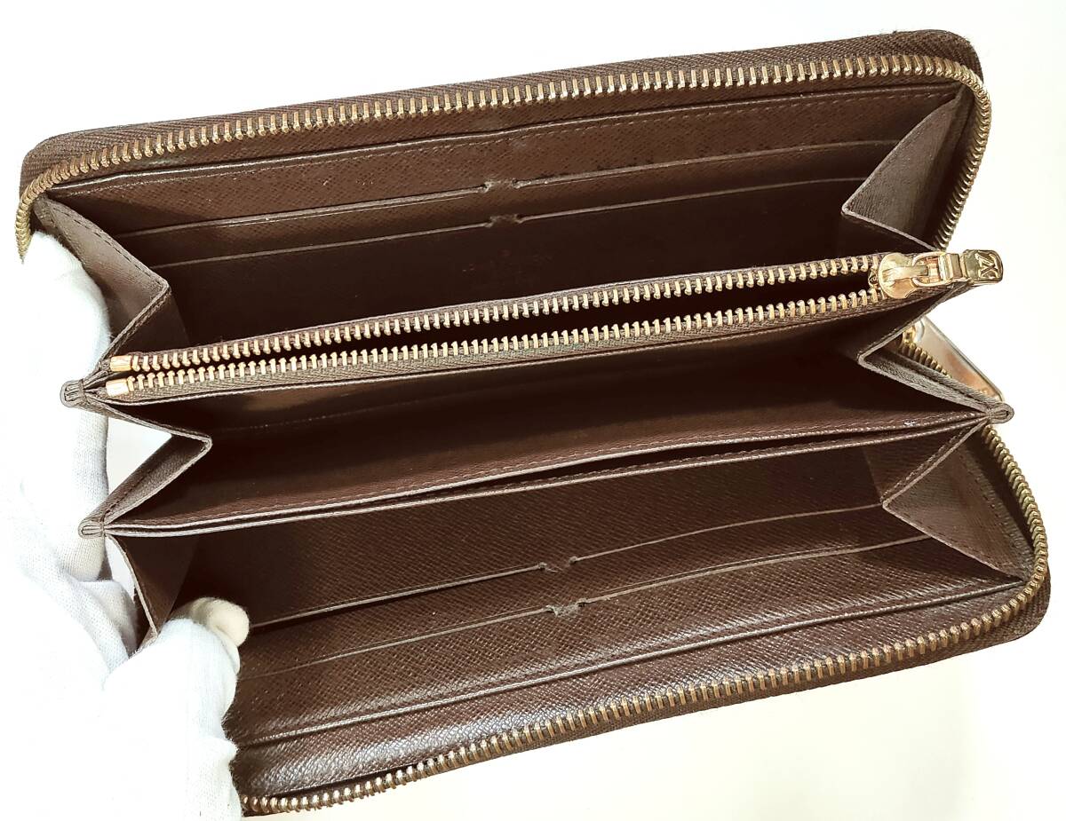 ★良品★L(fēng)OUIS VUITTON ルイヴィトン ダミエ ジッピーウォレット ラウンドファスナー 長(zhǎng)財(cái)布★N60015★ブラウン/メンズ/レディース★