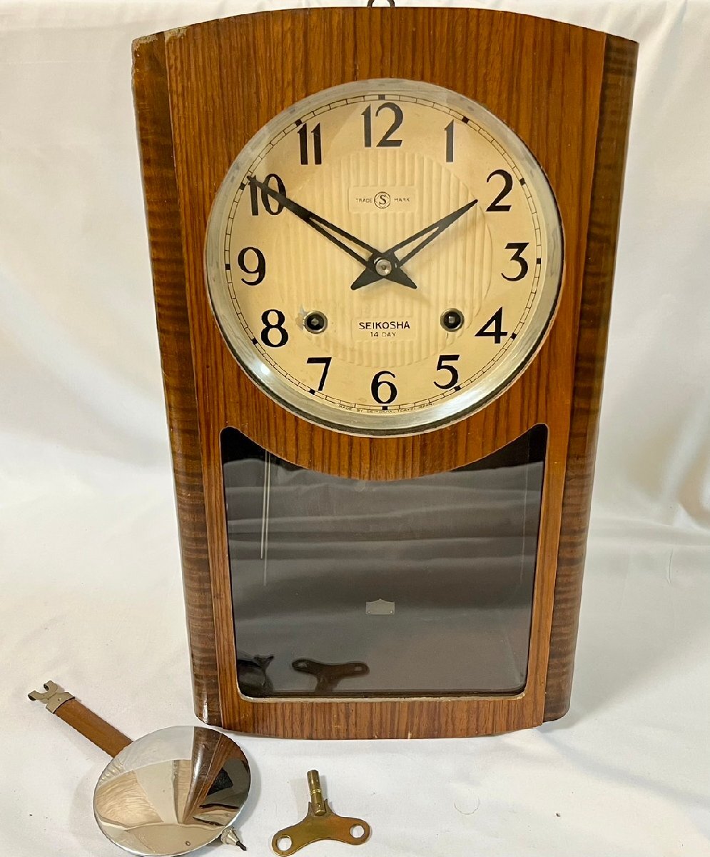 □ SEIKOSHA 14DAY 精工舎 セイコー 柱時計 振り子時計 壁掛け □ SEIKOSHA 14DAY 精工舎 セイコー 柱時計 振り子時計 壁掛け