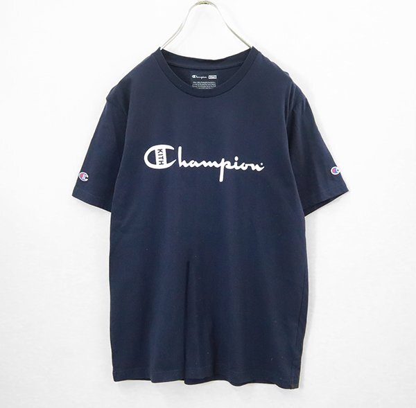* прекрасный товар KITH × Champion * двойной Logo футболка темно-синий M размер трикотаж с коротким рукавом Kiss Champion *K2U