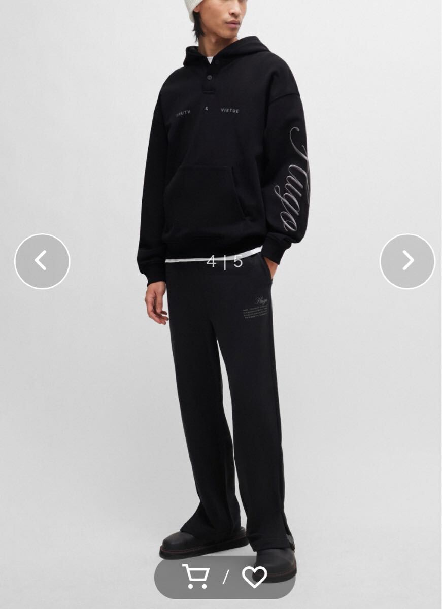 HUGO シーズナルアートワーク&ロゴ コットンテリーフーディ S フーディ HOODIE パーカー プルオーバー_画像4