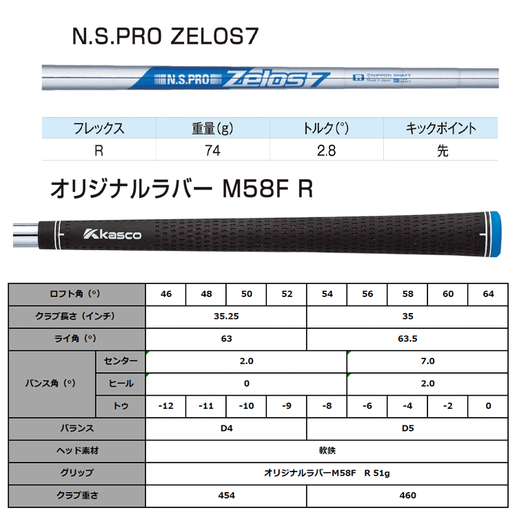 【レフティ】Kasco Dolphin Wedge DW-123Lefty【キャスコ】【ドルフィンウェッジ】【N.S.PRO ZELOS 7】【FLEX：R】【ロフト：58度】