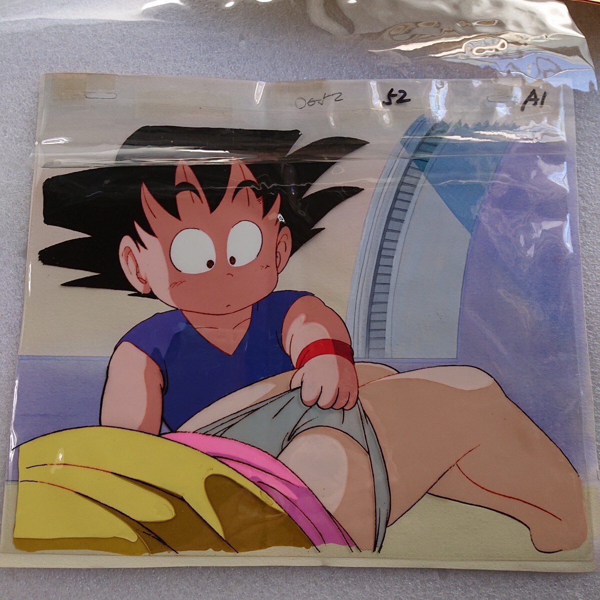 ドラゴンボール セル画 悟空とブルマ 初期 直筆背景付き (少し ドラゴンボール セル画 悟空とブルマ 初期 直筆背景付き (少し