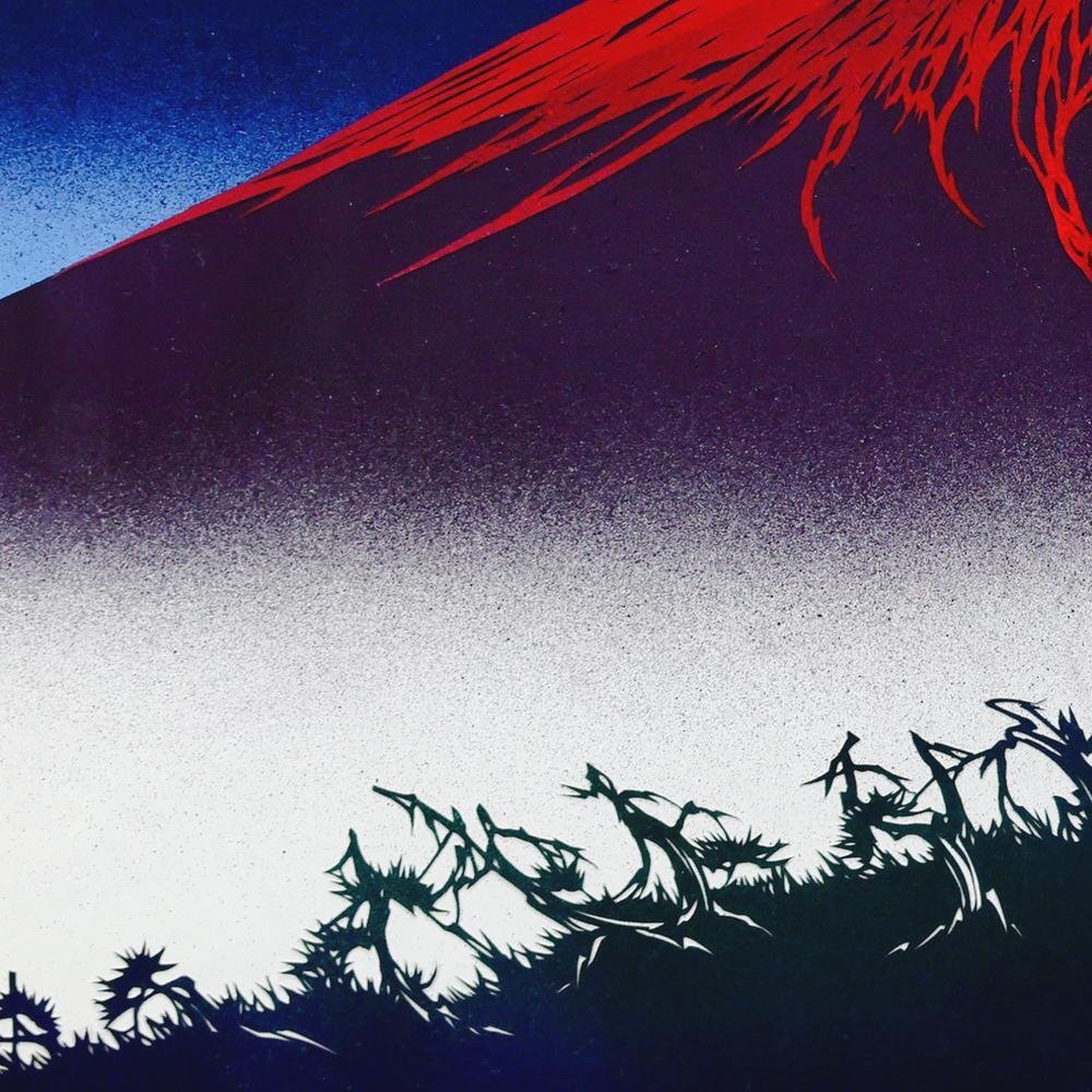 真作】【WISH】宮田雅之「赤富士」切り絵 6号 共シール ◇繊細 真作】【WISH】宮田雅之「赤富士」切り絵 6号 共シール ◇繊細