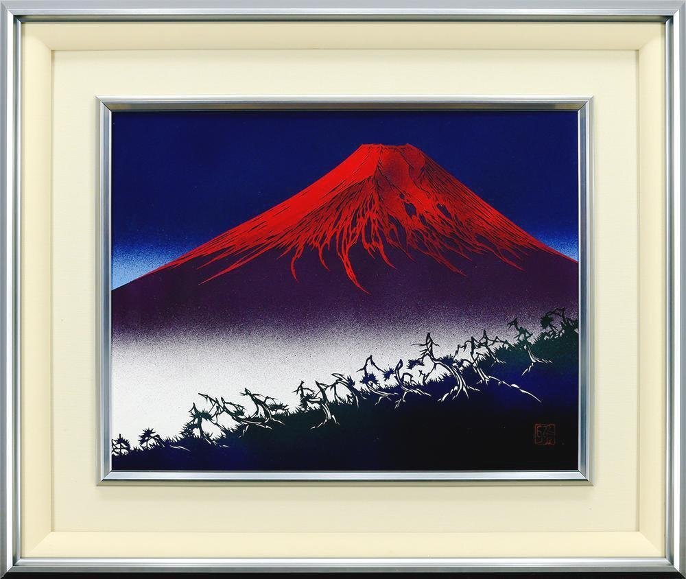 真作】【WISH】宮田雅之「赤富士」切り絵 6号 共シール ◇繊細 真作】【WISH】宮田雅之「赤富士」切り絵 6号 共シール ◇繊細