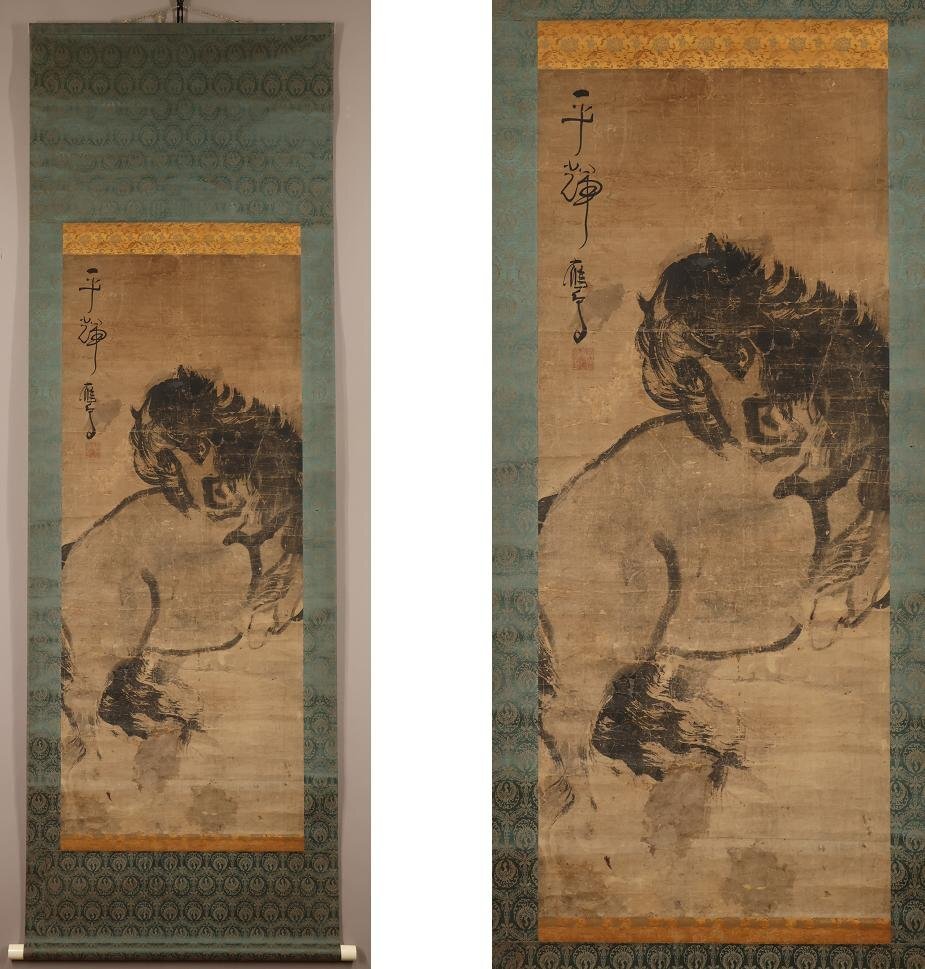 模写】◇曾我蕭白(曽我蕭白)◇駿馬図◇日本画◇紙本◇掛軸◇w145 模写】◇曾我蕭白(曽我蕭白)◇駿馬図◇日本画◇紙本◇掛軸◇w145