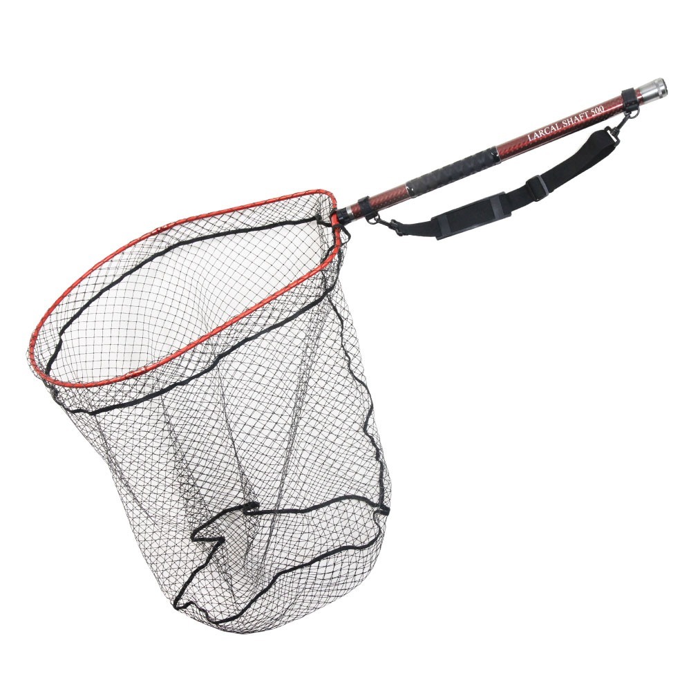 おり釣具 カーボン玉の柄 ラーカルシャフト 5.0M+折りたたみランディングネットL 2点セット レッド (netset-042-rd) アクセサリー