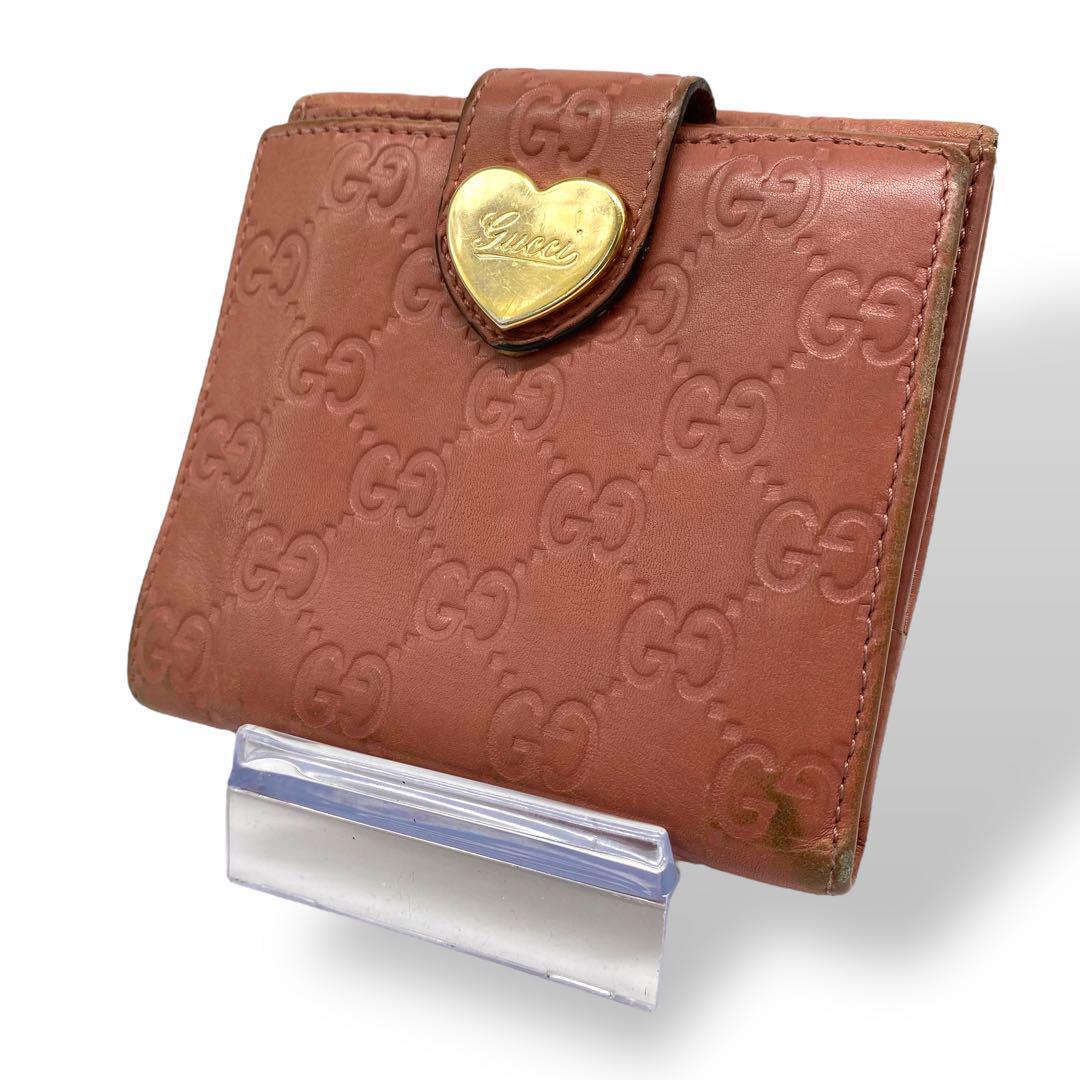 GUCCI グッチ 折り財布 シマ ラブリーハート レザー ピンク