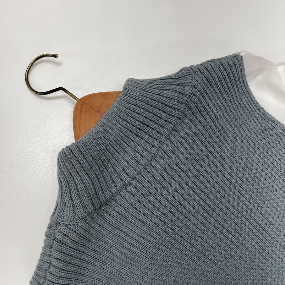 ZARA /L/ グレー系×ホワイト ニット長袖シャツ トップス レディース タグ付き カジュアル通勤ロングスリーブ大人可愛い生地 デイリー ザラ
