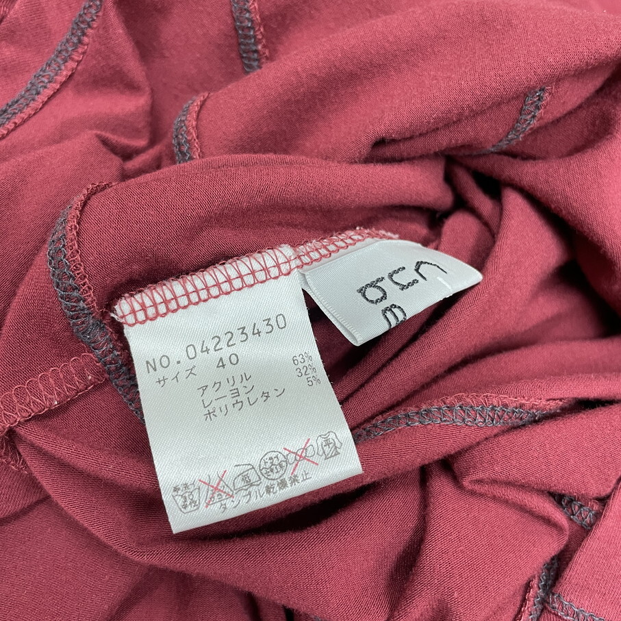 【40】Cube-Cube レッド系 カットソー ロンティ 長(zhǎng)袖Tシャツ日本制アクリル混生地カジュアル変形ヘム マツオセンソユニコ キューブキューブ