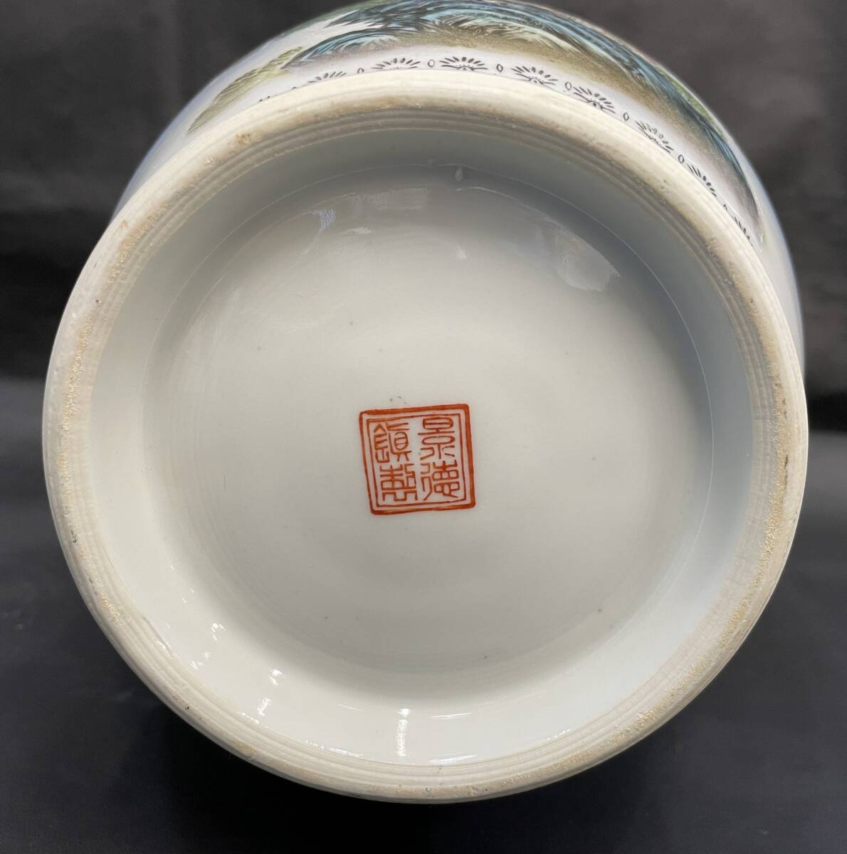 3-54/1-100 中国 景徳鎮製 色絵粉彩 山水漢詩文 花瓶 中国美術