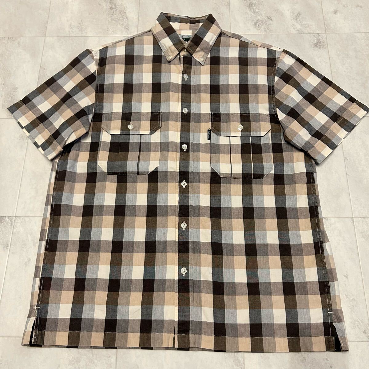 Paul Smith JEANS ポールスミス ブロックチェック ダブルポケット ボタンダウン 半袖シャツ 綿100%