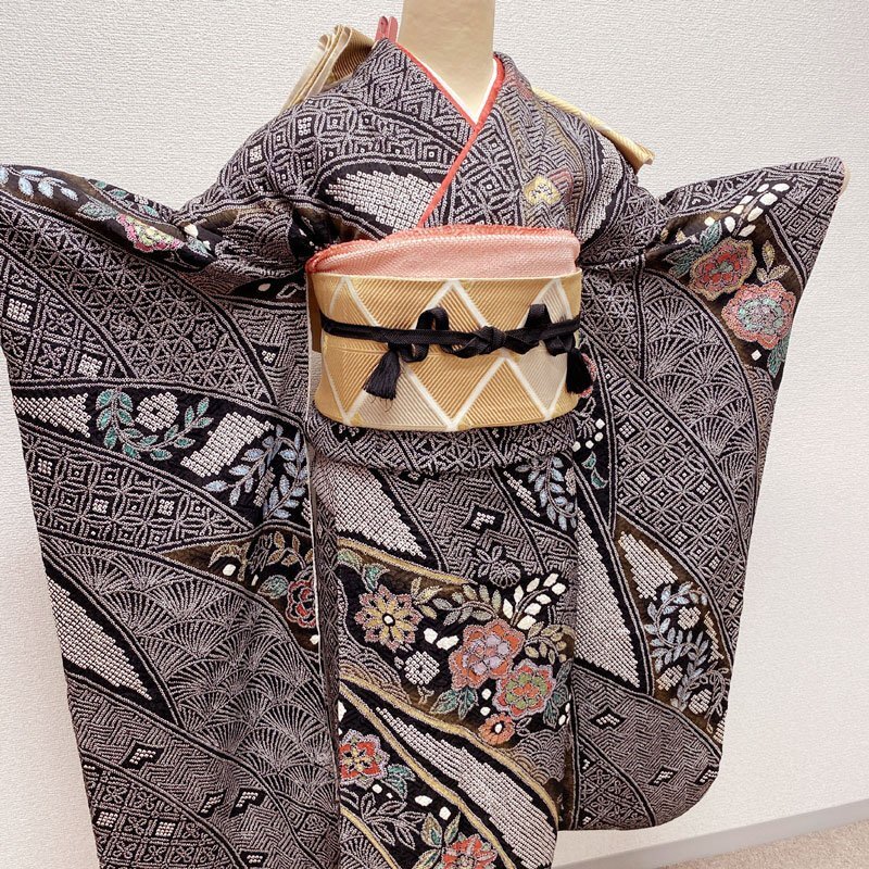 * кимоно с длинными рукавами & двойной пояс obi кимоно ... общий диафрагмирования день совершеннолетия свадьба 10 три три . чёрный * прекрасный товар 502aj3