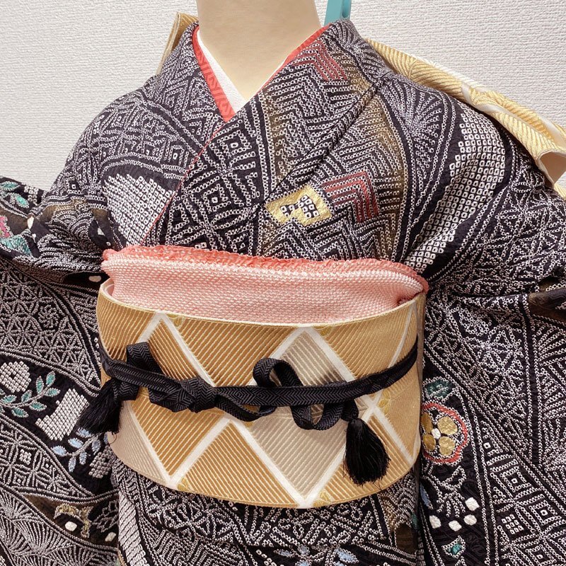 * кимоно с длинными рукавами & двойной пояс obi кимоно ... общий диафрагмирования день совершеннолетия свадьба 10 три три . чёрный * прекрасный товар 502aj3