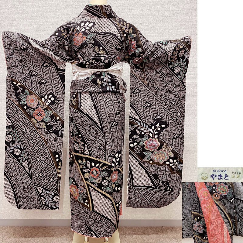 * кимоно с длинными рукавами & двойной пояс obi кимоно ... общий диафрагмирования день совершеннолетия свадьба 10 три три . чёрный * прекрасный товар 502aj3