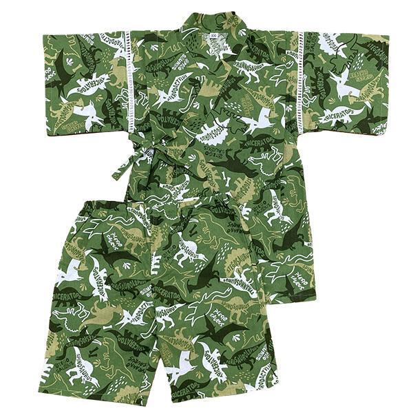 ☆新品未使用☆ キッズ カーキ 120 甚平 子供用 男の子 じんべい 2點(diǎn)セット 91000 恐竜柄 綿100％ 中國(guó)制
