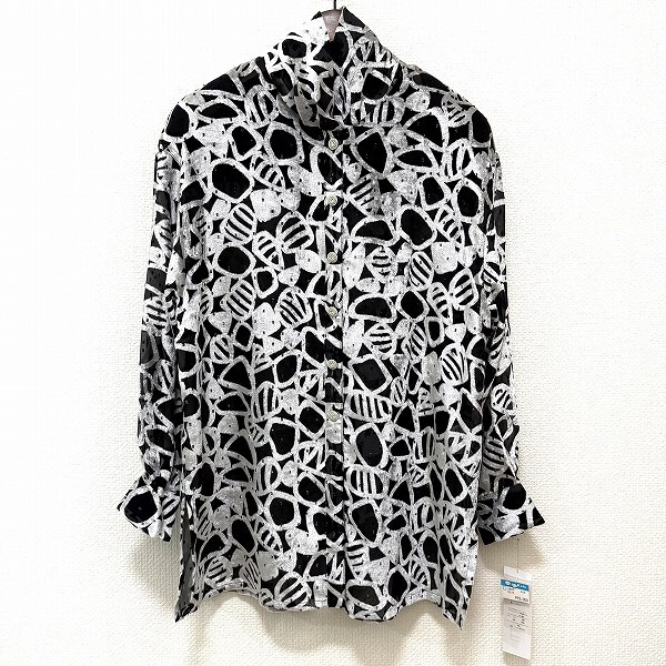 #anc ランチェッティ LANCETTI シャツ・ブラウス 40 黒 グレー チュニック 総柄 シースルー タグ付き 美品 レディース [929396]
