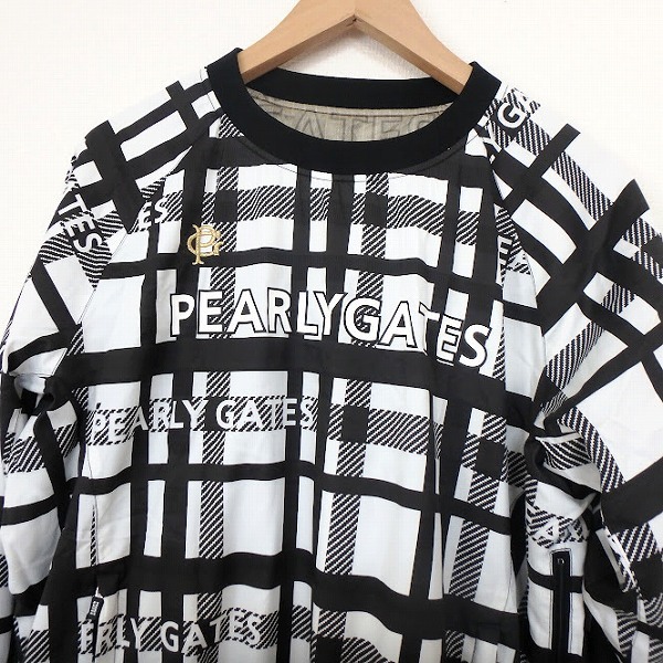 #anc パーリーゲイツ PEARLYGATES ブルゾン 黒 白 プルオーバー スニード チェック ロゴ メンズ [927958]