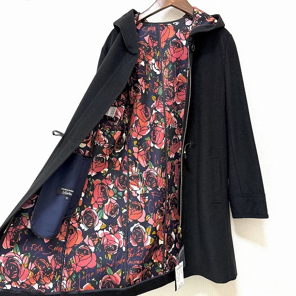 #wnc ソニアリキエル SONIARYKIEL コート 38 黒 紺 赤 ダッフルコート ジップアップ フード タグ付き 新品同様 レディース [933833]