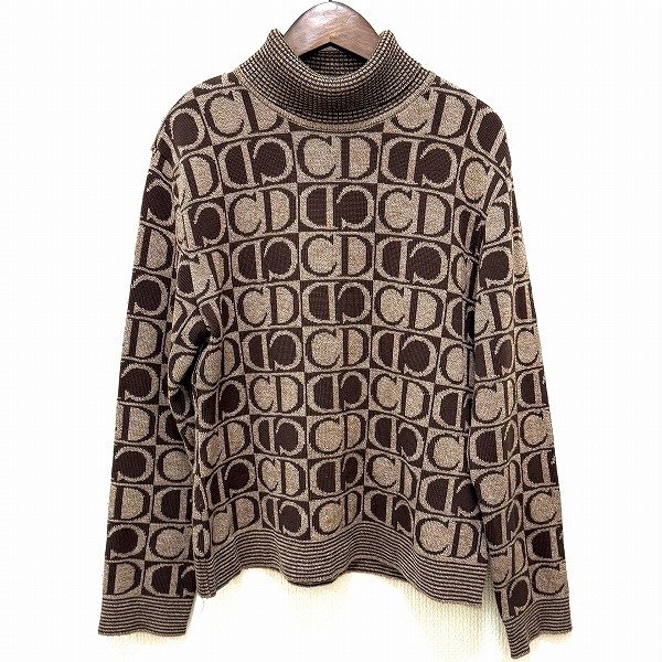 #wnc クリスチャンディオール ChristianDior ニット・セーター 38 茶 ベージュ ロゴ タートルネック シルク混 レディース [798341]