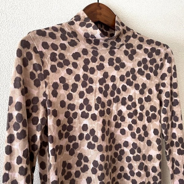 #wnc GKITALIYA 伊太利屋 ニット セーター 7 ベージュ 茶 カシミヤ混 シルク混 総柄 ハイネック レディース [933377]