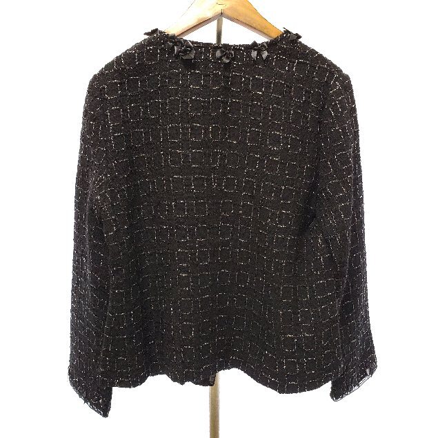 #anc ハナエモリ HANAEMORI ジャケット 40 黒 ノーカラー リボン ラメ レディース [933666]_画像2