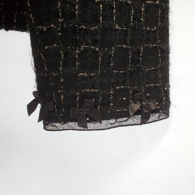 #anc ハナエモリ HANAEMORI ジャケット 40 黒 ノーカラー リボン ラメ レディース [933666]_画像7