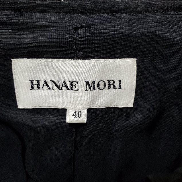 #anc ハナエモリ HANAEMORI ジャケット 40 黒 ノーカラー リボン ラメ レディース [933666]_画像9