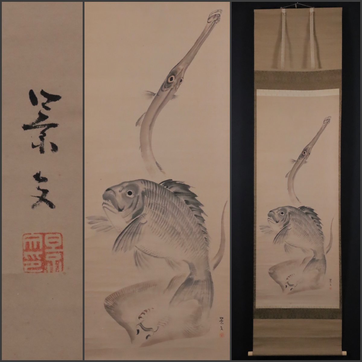 【茶道具】松村景文筆　『梅と鶯』　絵　茶軸　掛軸B931 茶道具】松村景文筆 『梅と鶯』 絵 茶軸 掛軸B931 英一蝶 西行