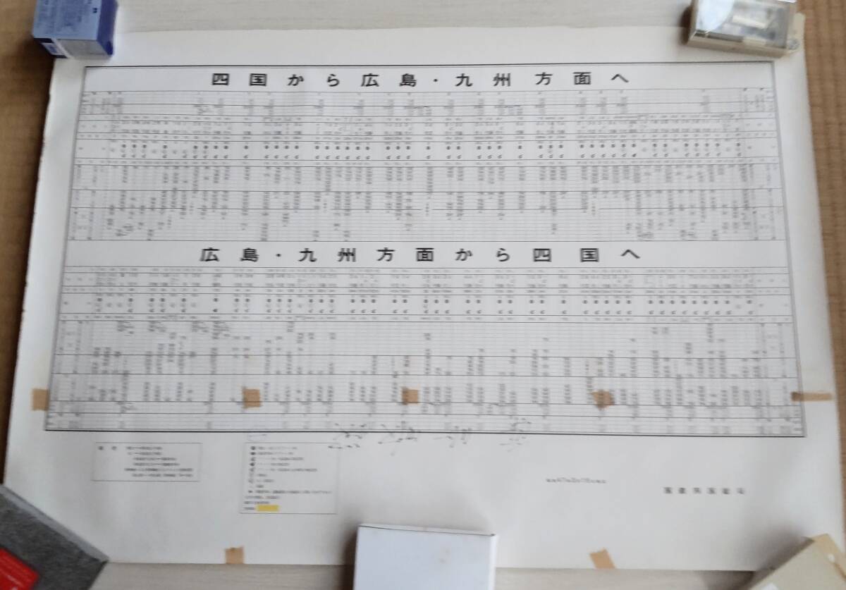 國鉄四國総局「駅構(gòu)內(nèi)掲示用時刻表」大判サイズ★四國?広島?九州方面★昭和47年3月改正★伊予長浜驛長宛て名入り★宇高連絡(luò)船★夜行急行