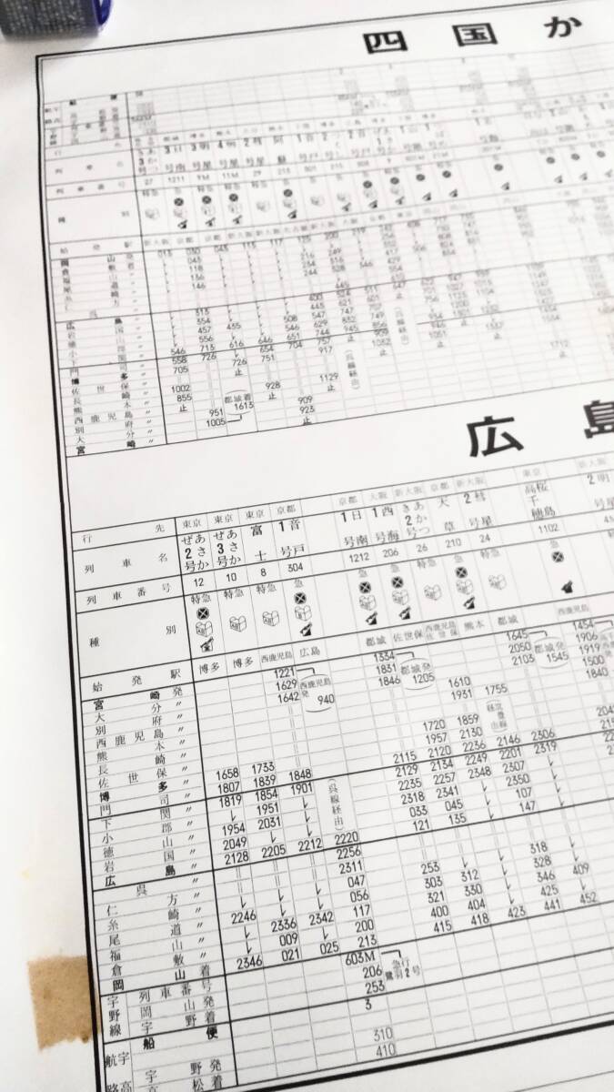 國鉄四國総局「駅構(gòu)內(nèi)掲示用時刻表」大判サイズ★四國?広島?九州方面★昭和47年3月改正★伊予長浜驛長宛て名入り★宇高連絡(luò)船★夜行急行