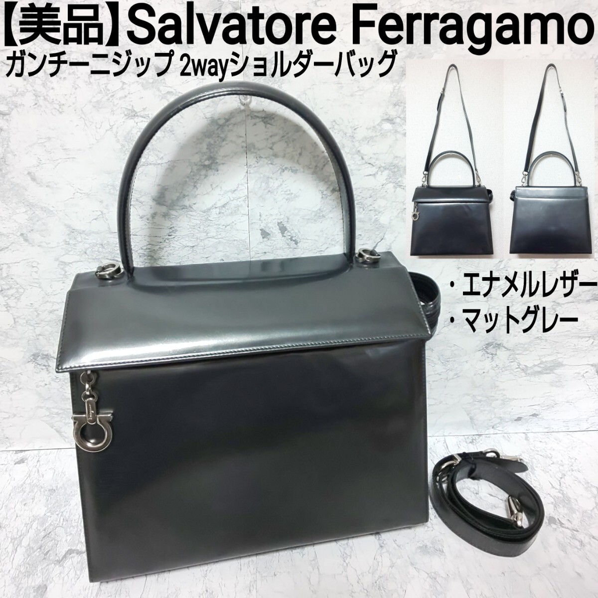 Salvatore Ferragamo ガンチーニジップ ハンドバッグ レザー Yahoo!オークション - 【美品】Salvatore Ferragamo ガンチーニ