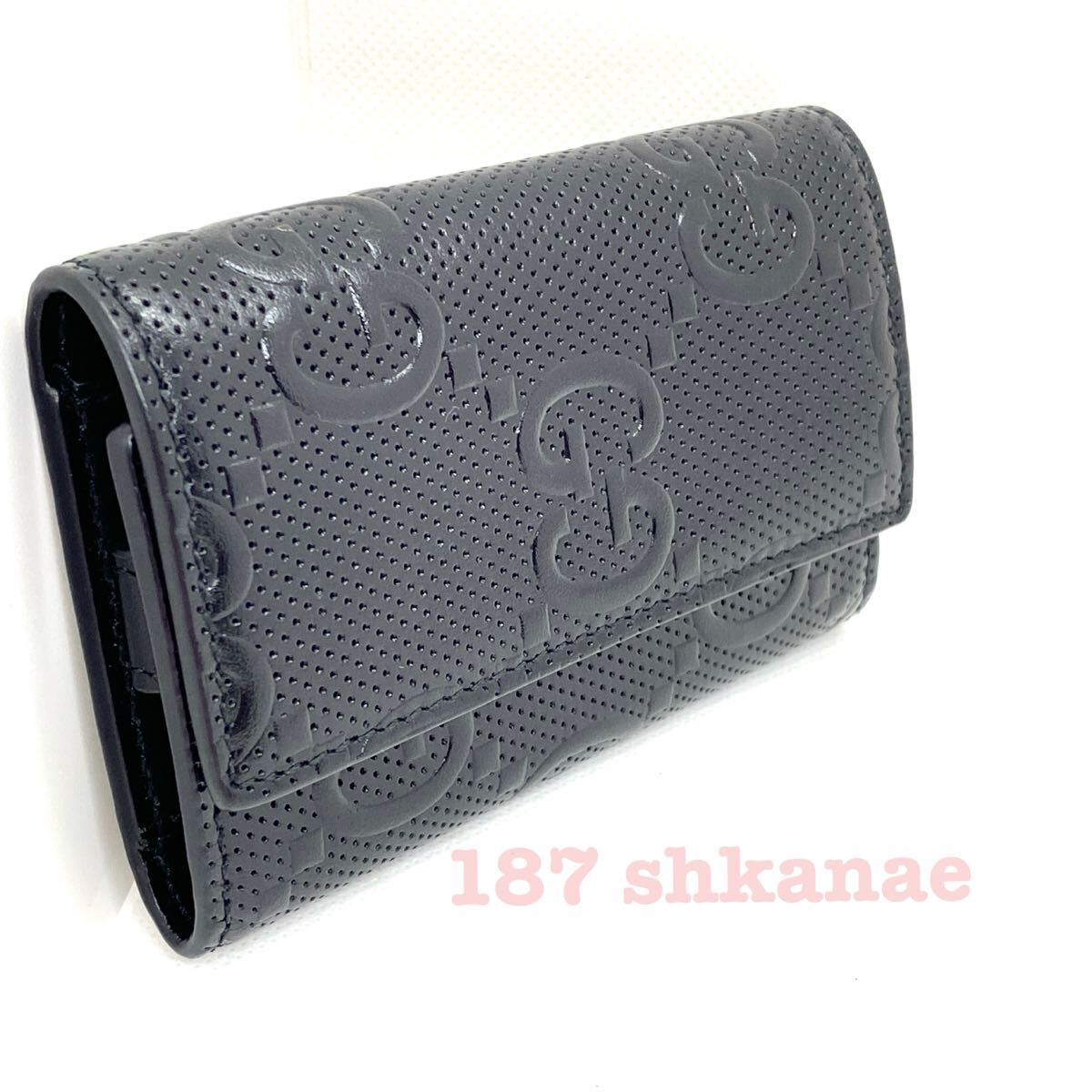 極美品】GUCCI グッチ 6連 キーケース GG黒 レザー 本革 黒 極美品】GUCCI グッチ 6連 キーケース GG黒 レザー 本革 黒
