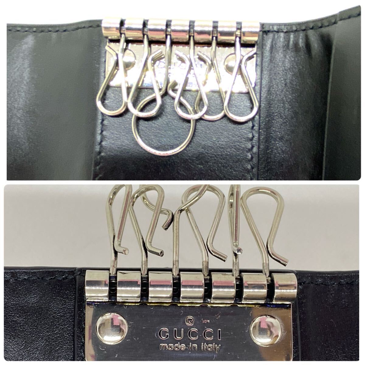 極美品】GUCCI グッチ 6連 キーケース GG黒 レザー 本革 黒 極美品】GUCCI グッチ 6連 キーケース GG黒 レザー 本革 黒