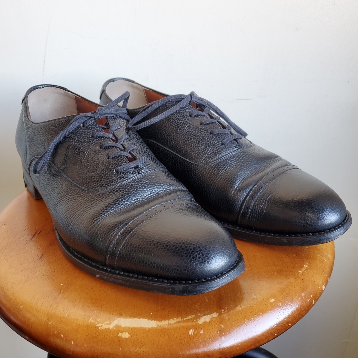 G4◆BARBICHE グレインレザー キャップトゥシューズ 黒 ブラック シボ革 レザー 本革 中古 USED