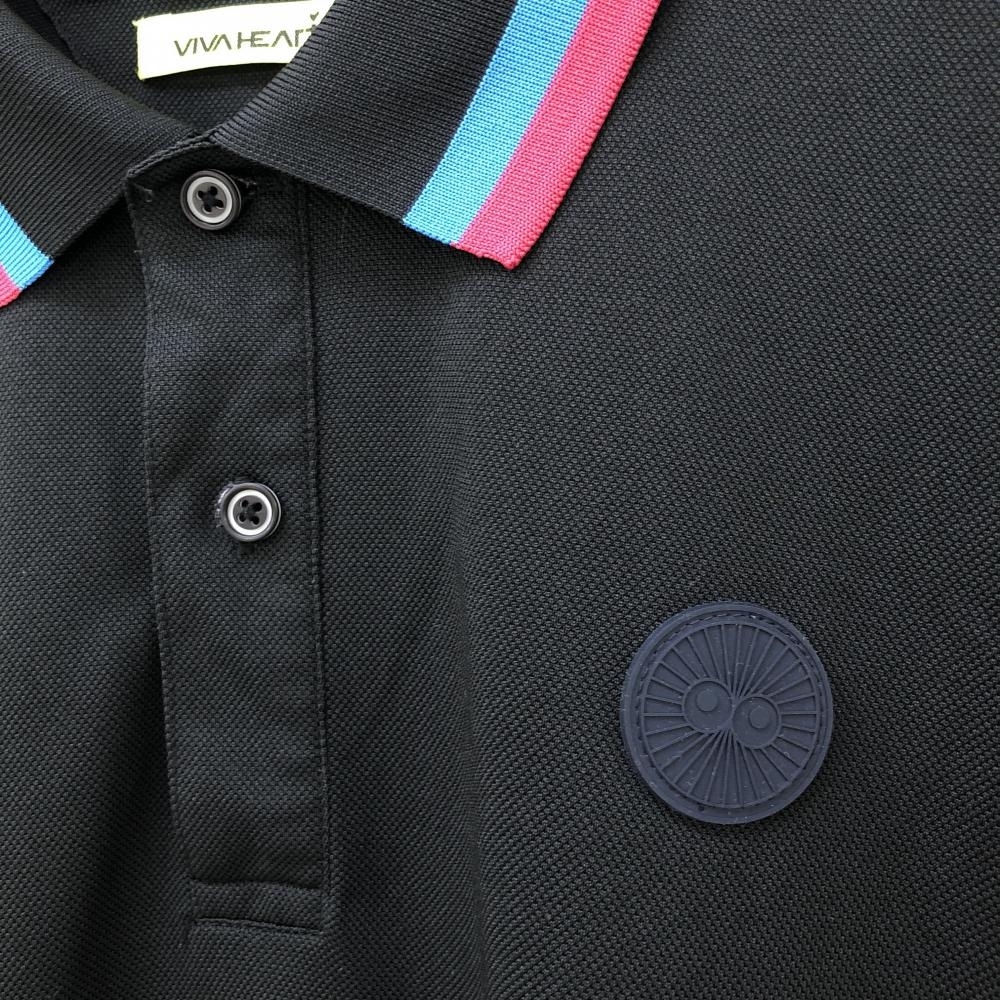 【超美品】ビバハート 半袖ポロシャツ 黒×ピンク 襟・袖口ライン メンズ 50(L) ゴルフウェア VIVA HEART_画像3