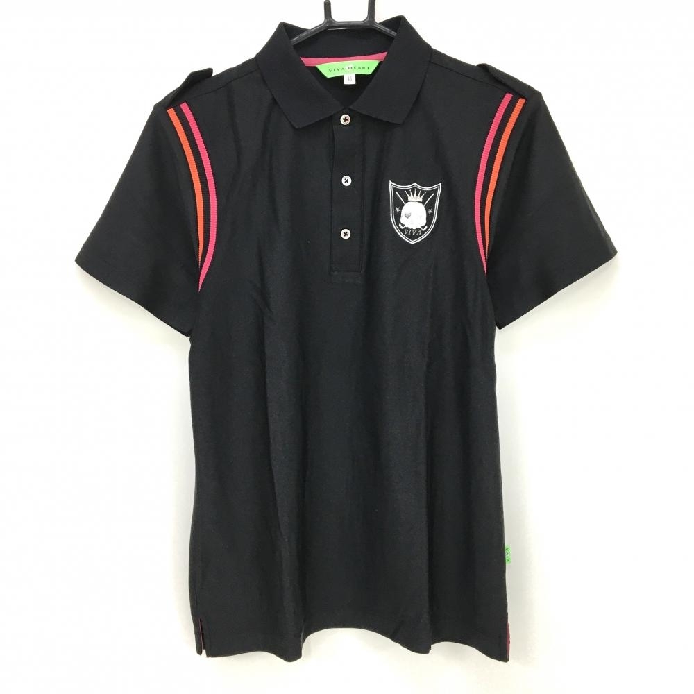 ビバハート 半袖ポロシャツ 黒×ピンク スカル刺しゅう メンズ 48(M) ゴルフウェア VIVA HEART_画像1