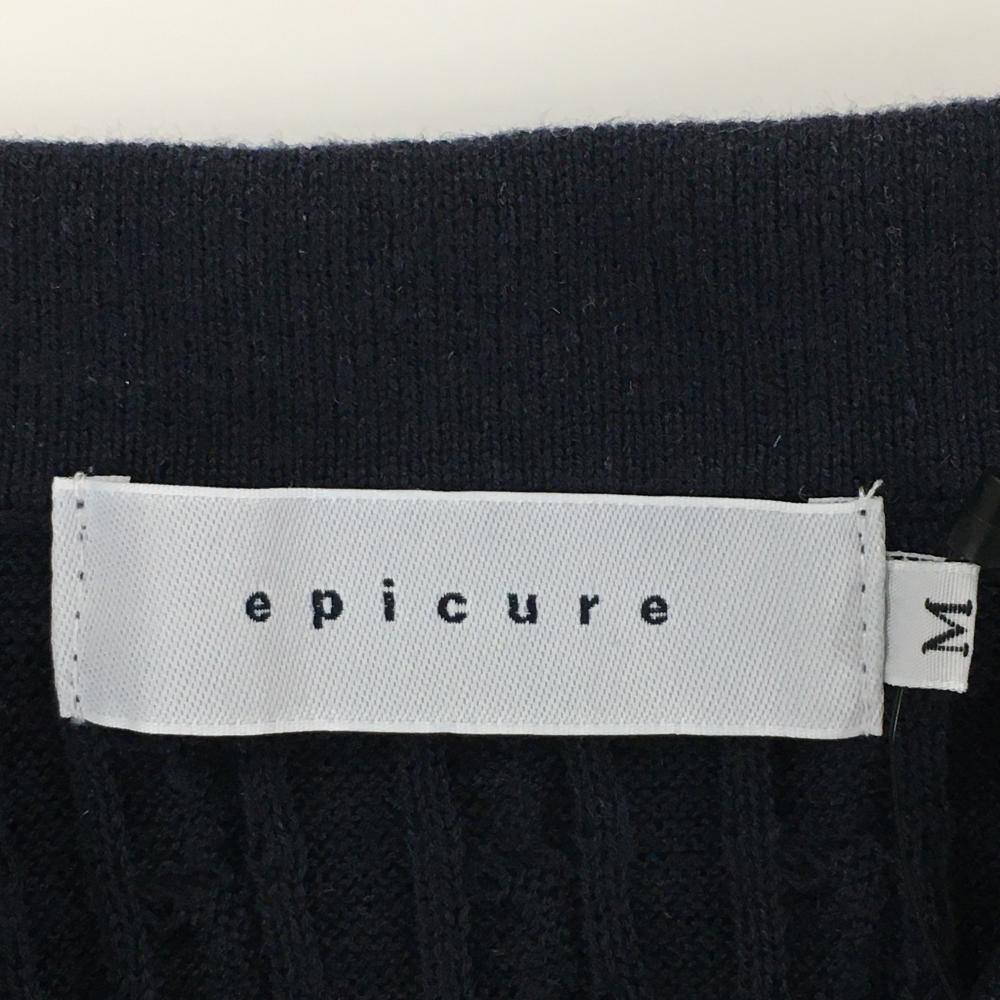 【新品】エピキュール 半袖セーター ネイビー ケーブル編み 麻混 ニット レディース M ゴルフウェア epicure