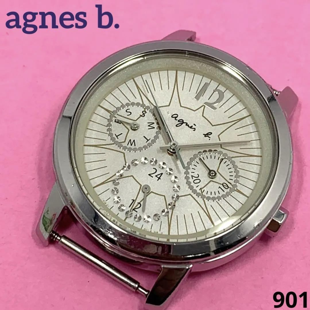 901 稼働品 ★フェイスのみ agnes b. アニエスベー レディース 腕時計 ソーラー式 3針 トリプル カレンダー デイデイト 人気 希少