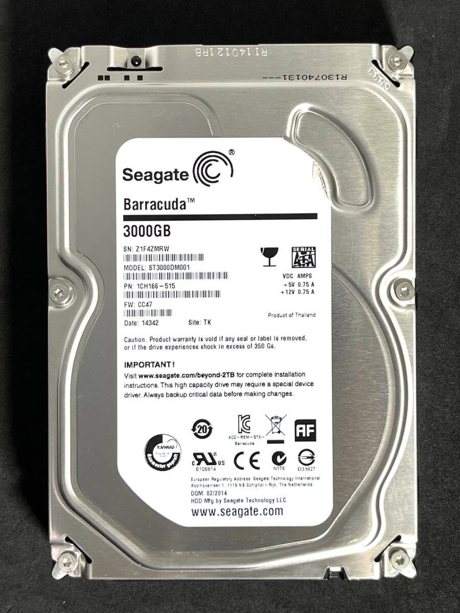 ★ 3TB ★　ST3000DM001　/　Seagate　稼働極少　ST3000DM001-1CH166　FW: CC47　3.5インチ 内蔵HDD SATA