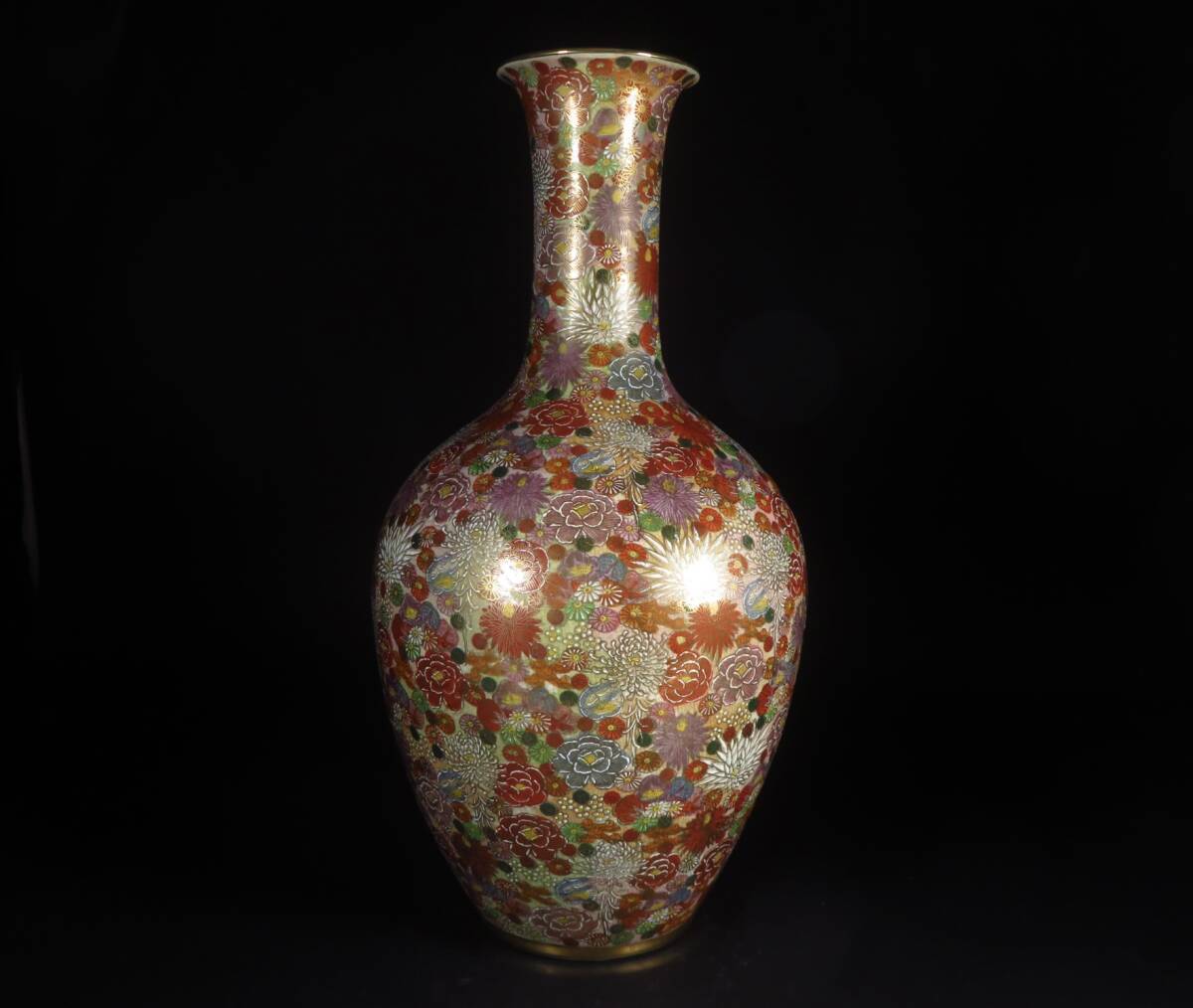 かわいい！ SAKURAYA】高さ55.5cmの大型作品 豪華絢爛【金彩色絵花詰花瓶 薩摩
