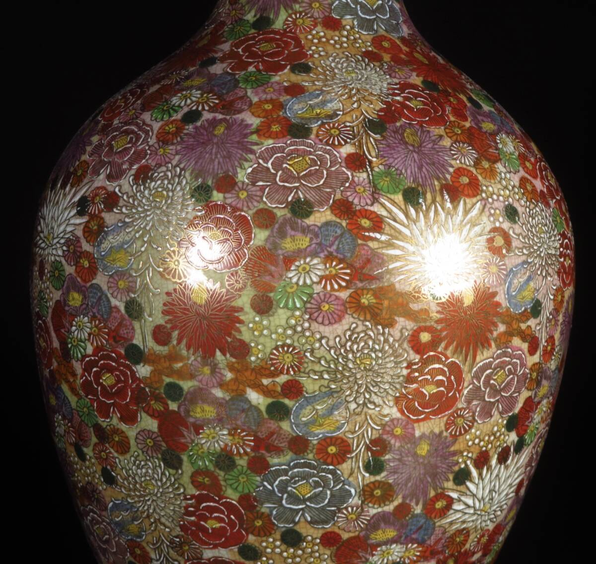 SAKURAYA】高さ55.5cmの大型作品 豪華絢爛【金彩色絵花詰花瓶