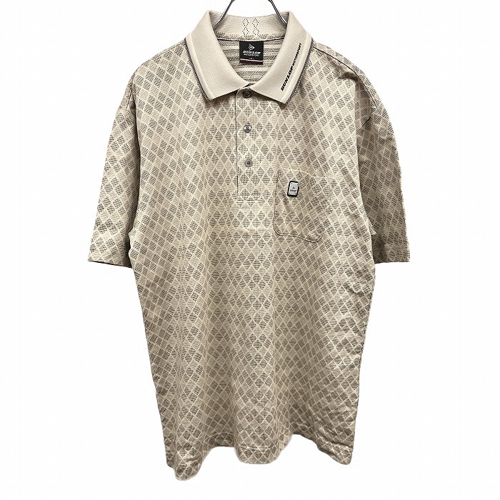 DUNLOP MOTOR SPORT ゴルフ ポロシャツ ダイヤチェック柄 鹿の子 半袖 ポケット 日本製 綿×ポリ LL XL ベージュ ベージュ×黒 メンズ_画像1