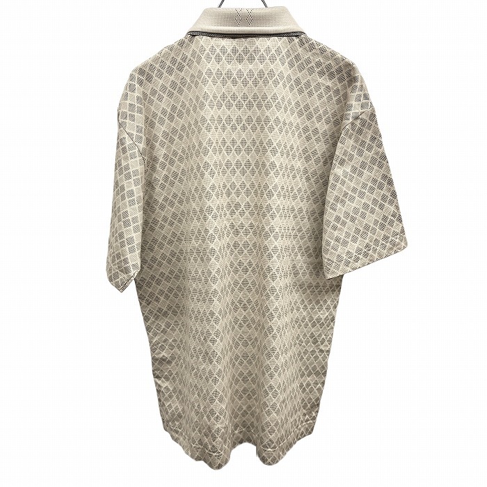 DUNLOP MOTOR SPORT ゴルフ ポロシャツ ダイヤチェック柄 鹿の子 半袖 ポケット 日本製 綿×ポリ LL XL ベージュ ベージュ×黒 メンズ_画像2