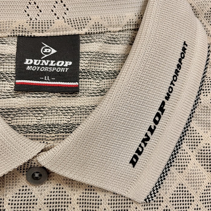 DUNLOP MOTOR SPORT ゴルフ ポロシャツ ダイヤチェック柄 鹿の子 半袖 ポケット 日本製 綿×ポリ LL XL ベージュ ベージュ×黒 メンズ_画像4