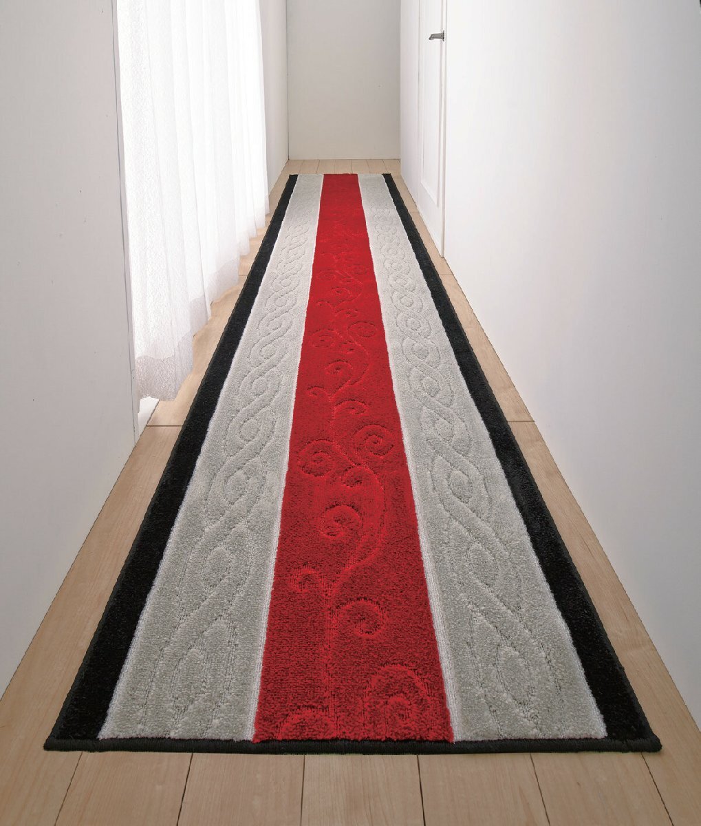 新品@日本製 ふかふかロングパイル廊下敷/80×440cm レッド(高級 新品@日本製 ふかふかロングパイル廊下敷/80×440cm レッド(高級